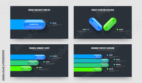 Company Campaign 1 2 3 4 Step Infographic Presentation Template Set. Modern Launch One Two Three Four Element Diagram Slideshow Design Vector Illustration Bundle.