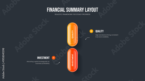 Sales Insight Slide Layout Vector Illustration. Consulting Briefing Two Option Diagram Frame Design. Corporate Planning 2 Step Infographic Slideshow Template.
