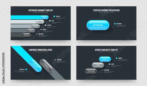 Service Solution 5 1 2 3 Element Infographic Presentation Layout Collection. Investor Insight Five One Two Three Option Diagram Slideshow Template Vector Illustration Set.
