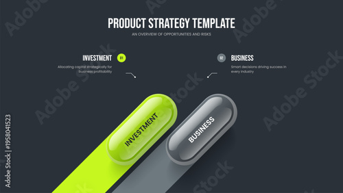Digital Performance Two Option Diagram Slideshow Design. Service Review 2 Step Infographic Frame Layout. Financial Innovation Slide Template Vector Illustration.