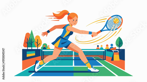 Dynamic female tennis player in action on the court.