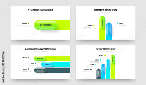 Project Development 1 2 3 4 Option Infographic Frame Layout Collection. Business Innovation One Two Three Four Step Diagram Slideshow Design Vector Illustration Bundle.