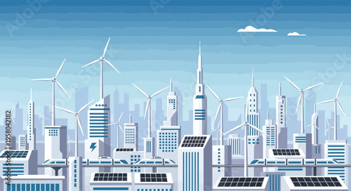 Futuristic Eco-Friendly Cityscape with Sustainable Energy Sources.