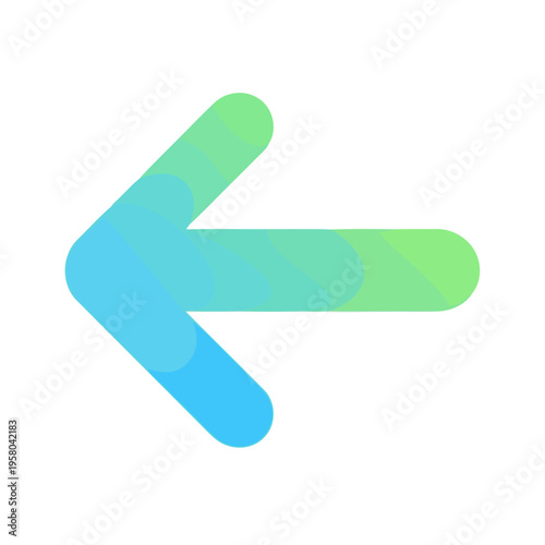 Modern flat design left arrow icon featuring a smooth blue to green gradient, symbolizing direction, navigation, user interface control, and backward movement in digital applications and web designs