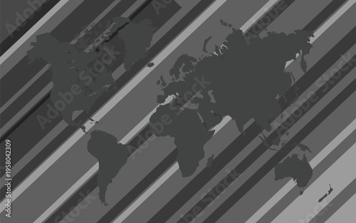 World map silhouette on diagonal grey stripes global concept 