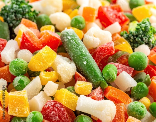 Colorful Assortment of Frozen Mixed Vegetables Ready for Cooking.