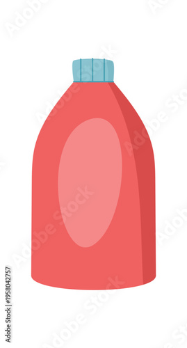 Simple flat bottle for healthcare. Red container for healthy home kit and medicine. Clean hygiene tool as charity aid symbol support, donate help or emergency box in modern minimal style