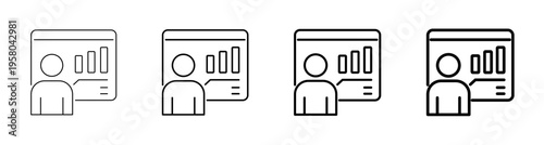 KPI Presentation and Profile Icon Vector Illustration Line Art Editable