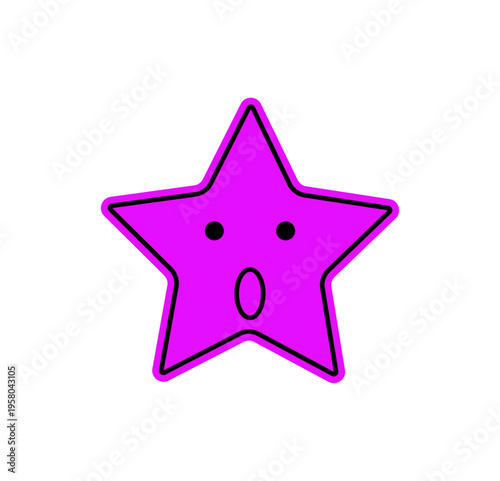 Cool y2k pink star sticker emoji with happy cartoon smile and flat retro graphic style. Pink eyes and bright star form add fun to trendy positive emoji, perfect for cute pop art modern youth