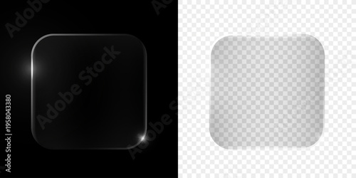 Realistic glass shiny effect frame isolated on transparent background. Modern Ui element, button. Vector PNG illustration