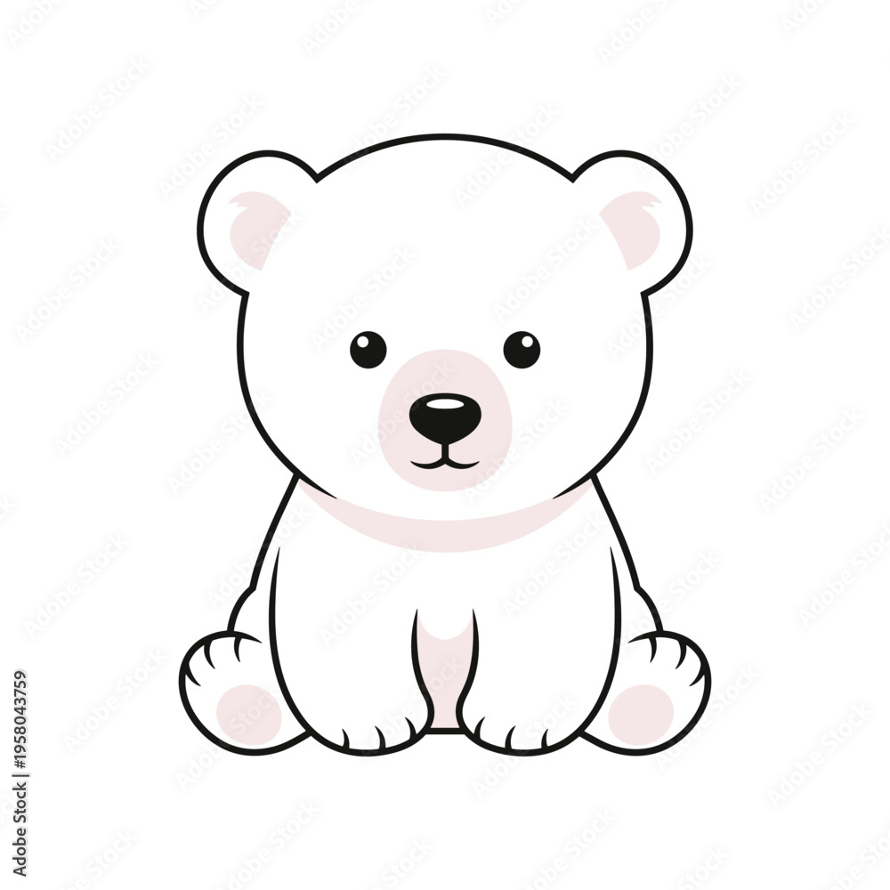 Fototapeta premium Cute Cartoon Polar Bear Sitting Down.