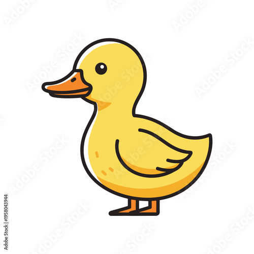 Cute Yellow Cartoon Duck Character.