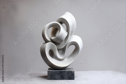 Abstract Sculpture's Elegance: A minimalist, abstract sculpture with fluid lines, conveying a sense of artistic form and refined elegance on a marble base.