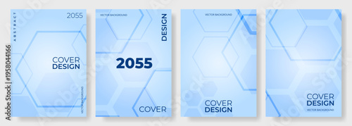 Blue abstract hexagonal line poster background. Cover design template vector set with hexagon outlines. Medical brochure in A4 size flyer design. Vector illustration