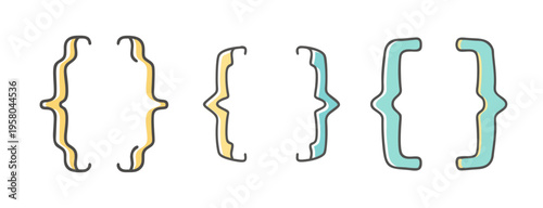 Hand-drawn coding brackets in yellow and blue, representing programming and development.