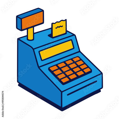 cartoon hand drawn cash register retail checkout payment system finance flat color vector illustration template design