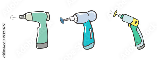 Collection of three dental drills and tools for professional dental procedures