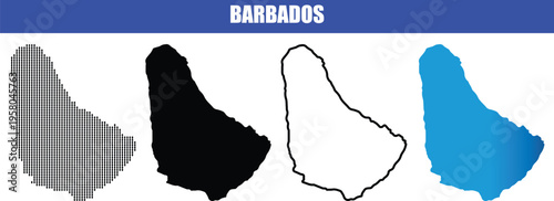 Barbados map silhouette vector with different design renditions high quality graphic element ideal for world maps