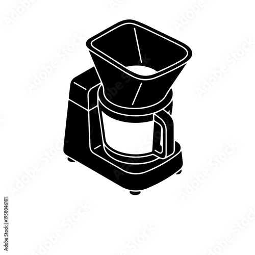black and white vector icon of a high-capacity food processor featuring a wide-mouth feed throat. Designed to represent industrial vegetable prep and heavy-duty food processing equipment
