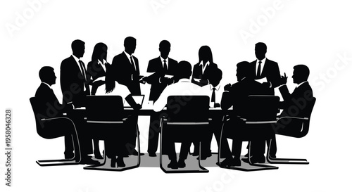 Business people sitting around meeting table.