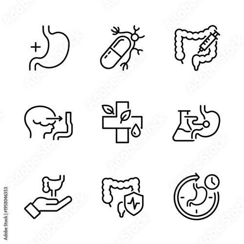 Gastrointestinal Health and Medical Icons Set.