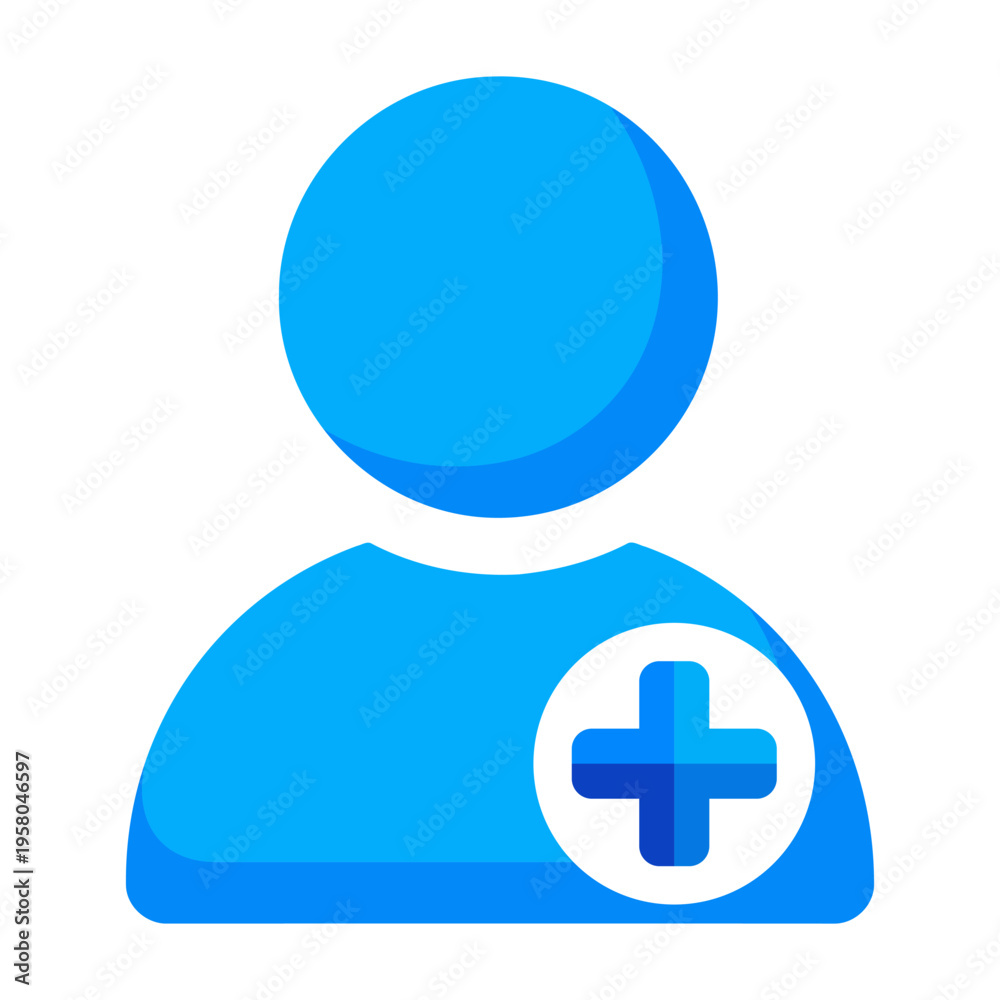 Obraz premium Blue user profile icon with a plus symbol, representing the addition of a new contact, friend, or member to a digital platform, social network, or online community