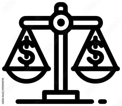 Balancing debt scale icon with dollar signs on each side symbolizing financial equilibrium and responsibility