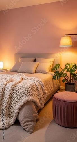 Cozy Bedroom Retreat With Warm Lighting And Plush Textiles