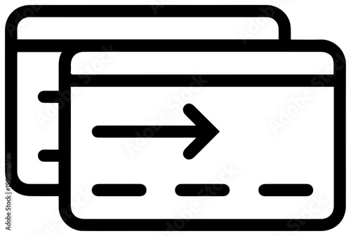 Minimalist outline icon of two stacked balance transfer cards with arrow