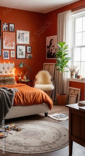 Cozy Bedroom Sanctuary Warm Hues Artistic Touches Inviting Space
