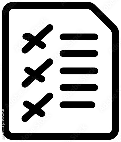 Black line icon of adverse action notice with crossed out checklist on white background