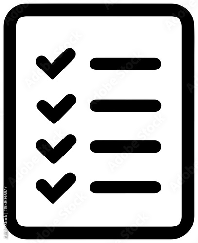 Simple black line icon of a checklist or to do list on a white background with rounded corners