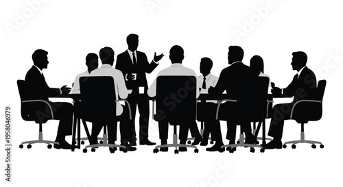 Business people sitting around meeting table.