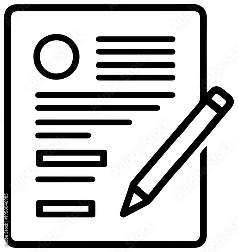 Simple black line icon of a hardship assistance application form with a pencil