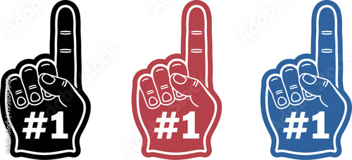 Foam finger hand icon with number one gesture representing fan support, cheering, sports competition and team spirit illustration