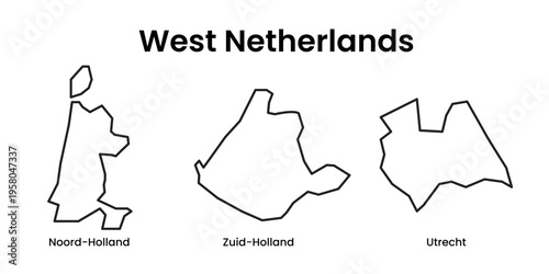 West Netherlands Regions Outline Map Administrative Vector Set