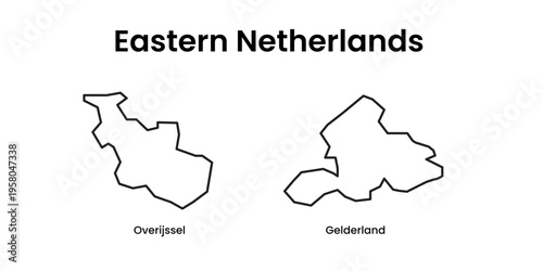 Eastern Netherlands Regions Outline Map Administrative Vector Set