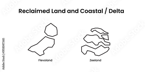 Netherlands Reclaimed Land Coastal Delta Outline Map Vector