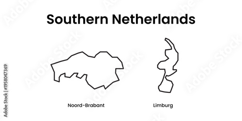 Southern Netherlands Regions Outline Map Administrative Vector Set