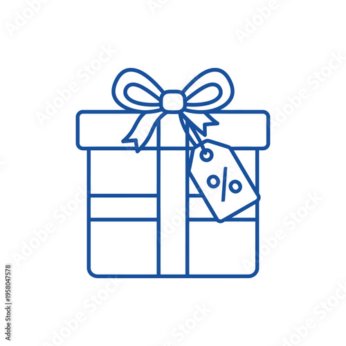 Gift box with percentage tag and ribbon bow.