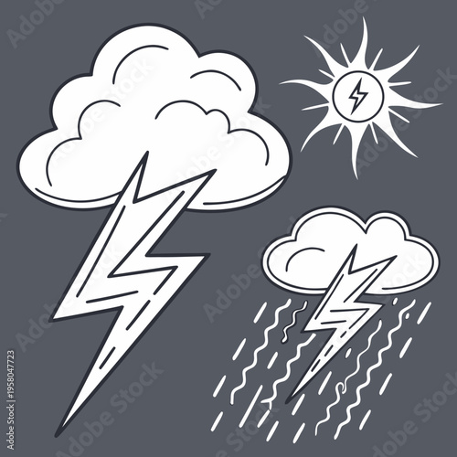 Weather icons with lightning bolts and clouds