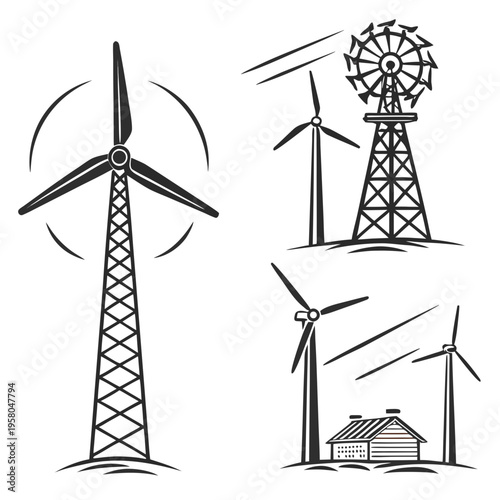 Wind turbines on a field