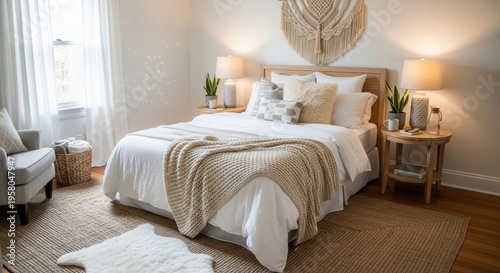 Cozy Bohemian Bedroom Oasis Neutral Tones and Textured Comfort