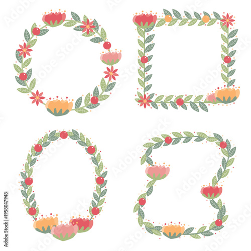 Colorful flower wreath frame vector set