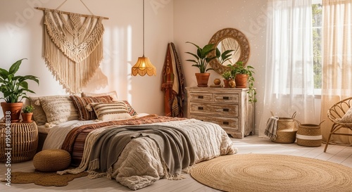 Cozy Bohemian Bedroom Retreat With Natural Textures And Soft Lighting
