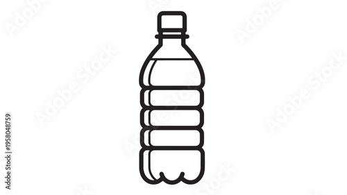 Bottle of water with textured sides and cap, graphic representation on white background. featuring drink, liquid, container with plastic and clear