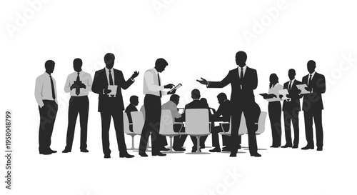 Silhouette of business people standing together.