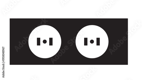 Electrical outlets on black background with white circles and minimalist plug symbols inside them. featuring socket, power, energy with electricity