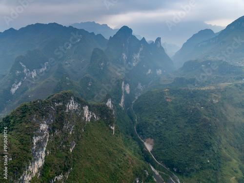 Cuadro en lienzo Aerial view of the mountains in Du Gia, Yen Minh, Ha Giang, Vietnam