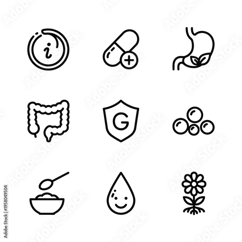Digestive Health Icons Set for Medical and Wellness Concepts.